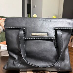 Bulgari Black Leather Embellished Tote Bag with Strap